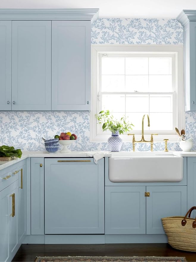 Ismoon Peel and Stick Wallpaper Blue and White Contact Paper Modern Flroal Wall - Image 9