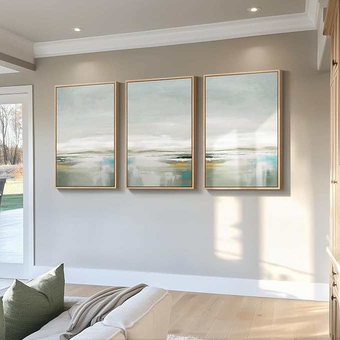 Large Framed Green Abstract Landscape Wall Art - Image 2