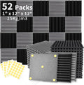Focusound 52 Pack Black GreyAcoustic Foam Panels 1" x 12" x 12" Sound Proof by Focusound