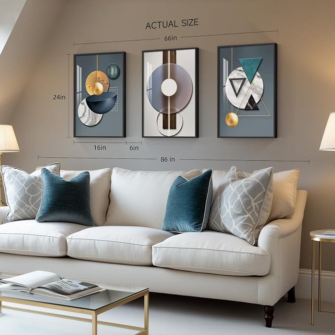 Framed Modern Wall Art for Living Room, 3 Piece Modern Luxury Bright Style Blue - Image 4