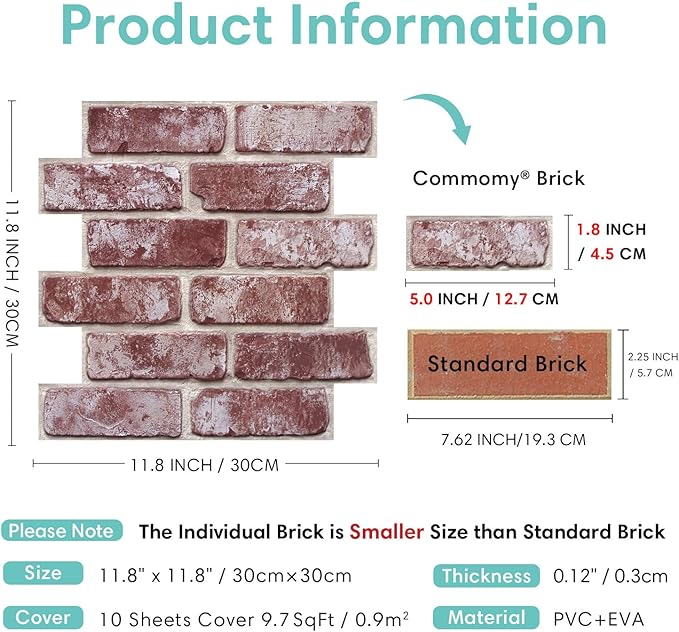 Commomy 3D Brick Wall Panels Peel and Stick - Image 4