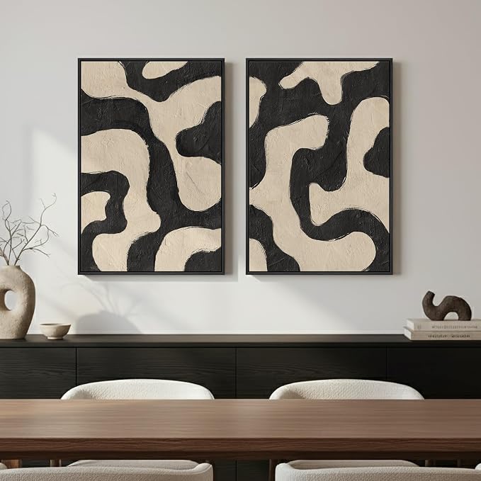 Framed Abstract Beige Black Wall Art - Image 3