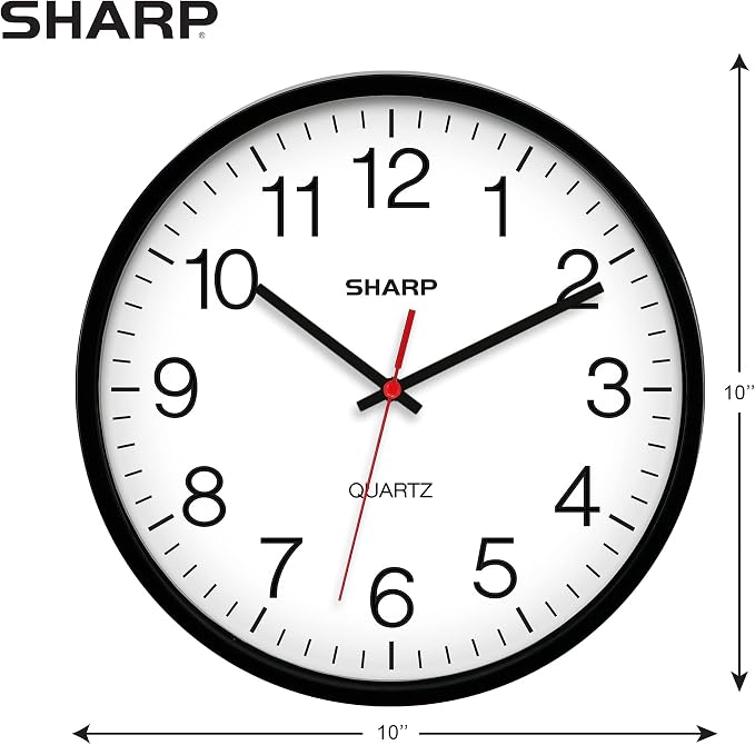 Sharp Wall Clock Silent Non Ticking 10 Inch Quality Quartz Battery Operated - Image 3