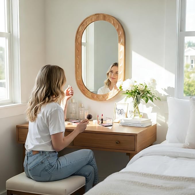 Wood Bathroom Mirror, 30 x 18 Inch Wood Wall Mirror - Image 6