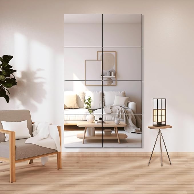 Delma Frameless Mirror Tiles 14"x12"x8 Pcs Wall Mounted, Shatter Resistant Full by Delma
