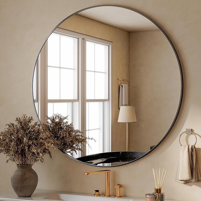 HARRITPURE 48 Inch Round Mirror, Modern Aluminum Alloy Frame Large Vanity Wall - Image 2