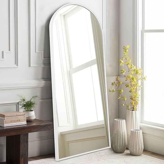 White 48"x16" Arched Full Length Mirror, Large Bathroom Wall Mirror Metal by HLFMVWE