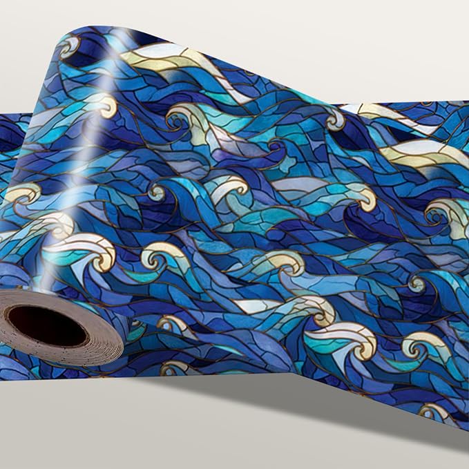 Blue Wave Wallpaper Border 196x4 Inch Peel and Stick Wall Border Self Adhesive by IOHEFY