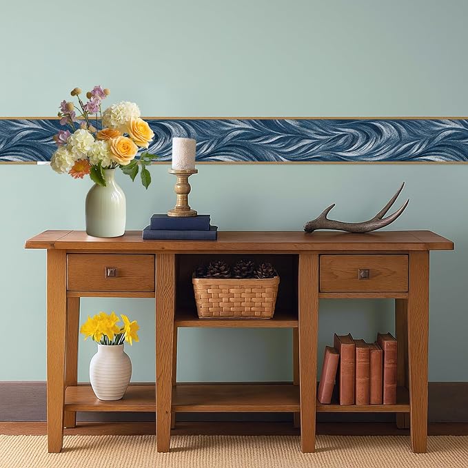 Blue Abstract Wallpaper Border 196x4 Inch Peel and Stick Wall Border Modern - Image 6