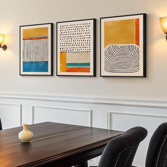 Framed Abstract Mid Century Modern Wall Art Bedroom, 3 Piece Colorful Bright - Image 2