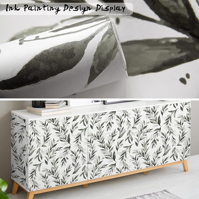 Livebor Green Leaf Peel and Stick Wallpaper Olive Leaf Contact Paper 17.7inch x - Image 4