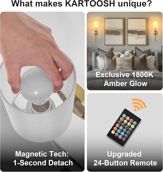 Battery Operated Wall Sconce Set of Two, Wireless Rechargeable Wall Light - Image 6