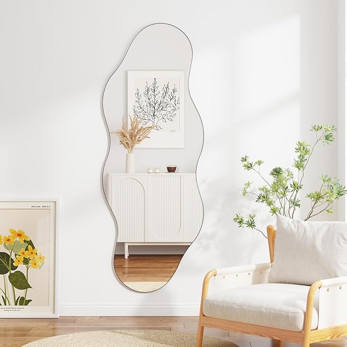QDSSDECO Full Length Mirror 63"x24" Irregular Wall Mirror Cloud Frameless by QDSSDECO