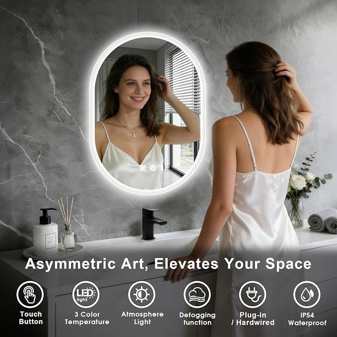 20x28 LED Bathroom Mirror with Lights Oval, Lighted Bathroom Vanity Mirror - Image 7