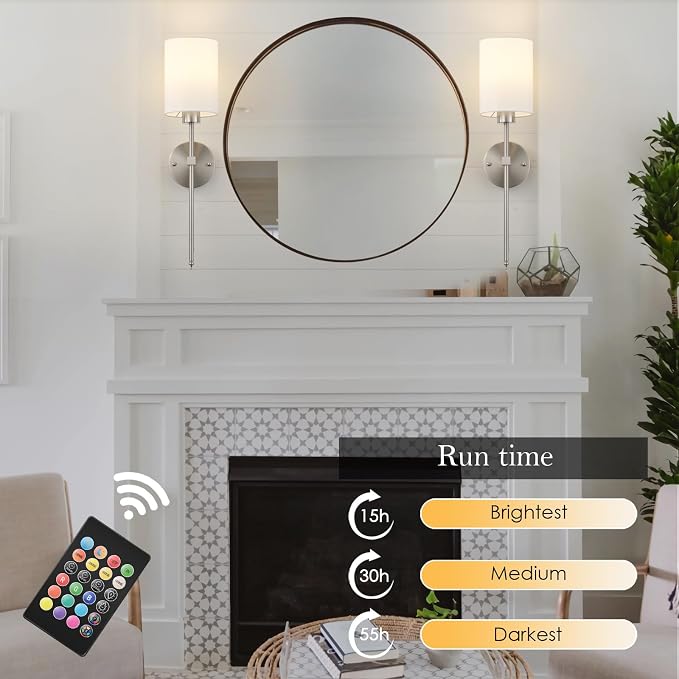 Battery Operated Wall Sconce Set of Two, Wireless Rechargeable Wall Light - Image 3
