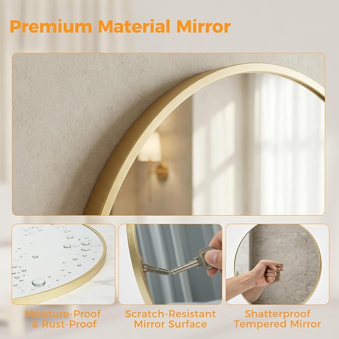 OLIXIS 36 Inch Gold Round Bathroom Wall Mirror, Round Bathroom Mirrors - Image 6