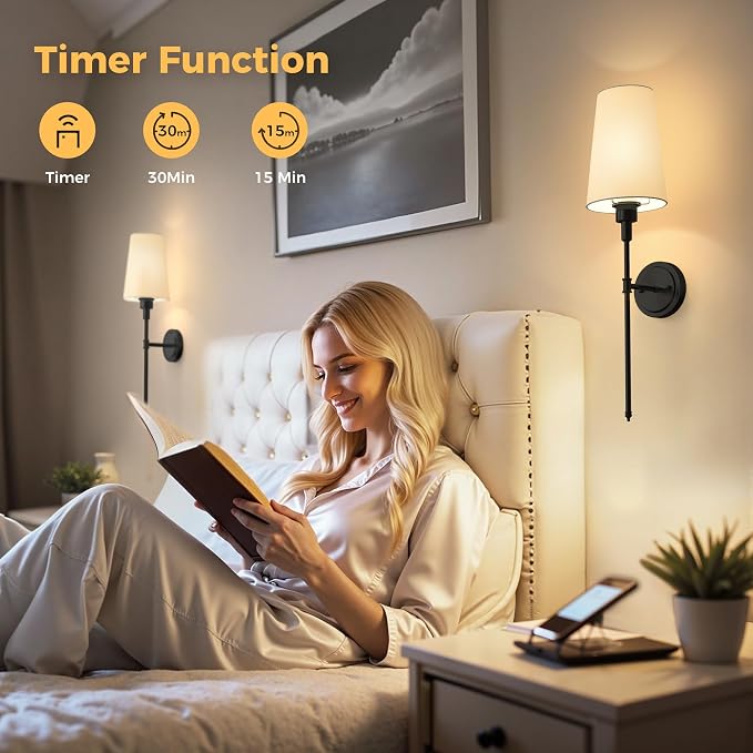 DORESshop Battery Operated Wall Sconce Set of 2, Wireless Wall Light Easy to - Image 6