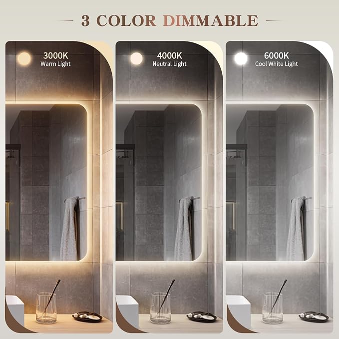 EOGOW LED Bathroom Mirror with Lights, 3 Colors Bathroom Mirror, Wall Mounted - Image 3