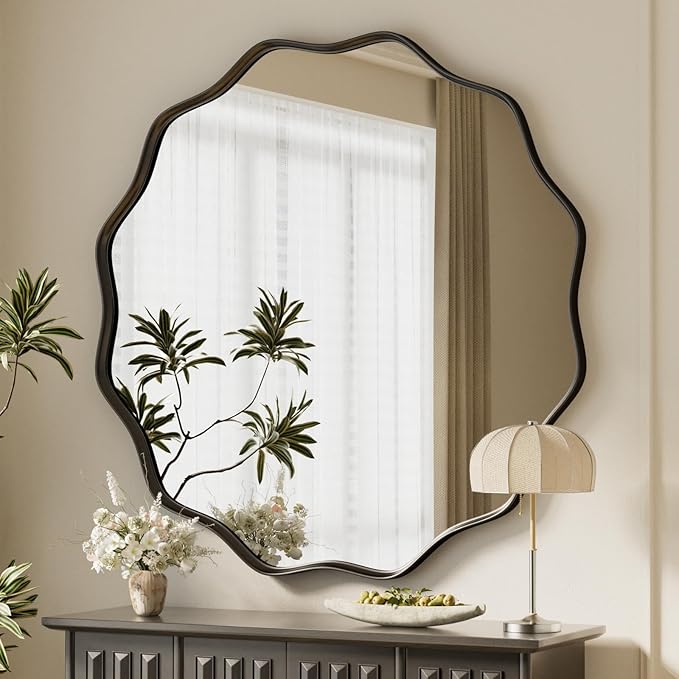 VooBang Black Scalloped Large Circle Mirror, Hanging Leaning - Image 7