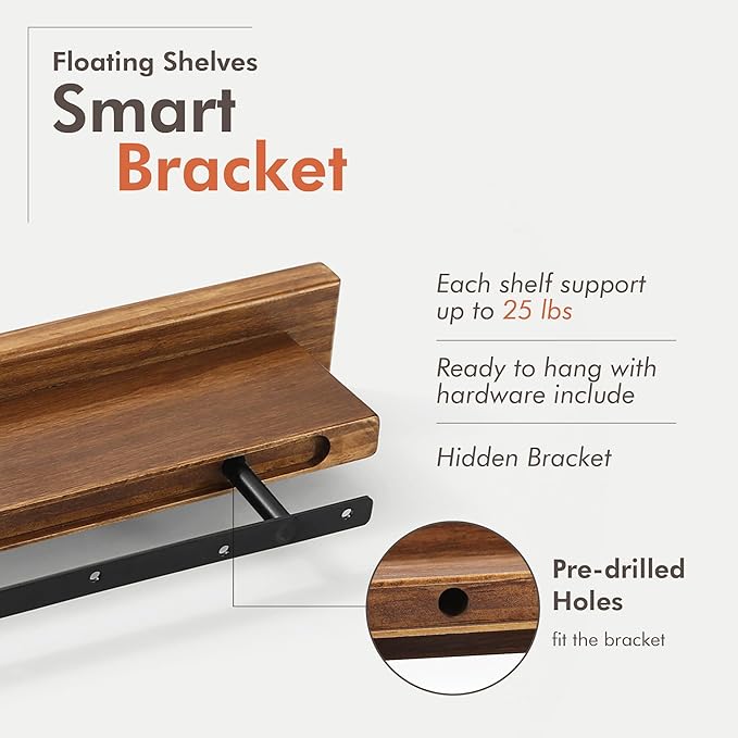 GRID FORTE Wood Floating Shelf Set of 2, 4.5D x 15W Inch Modern Reversible Wall - Image 5