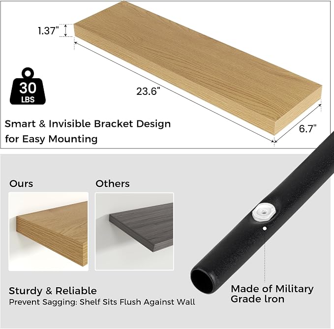 Venusmiles Floating Shelves for Wall 24 inch Long, Engineered Wood Wall Shelves - Image 2