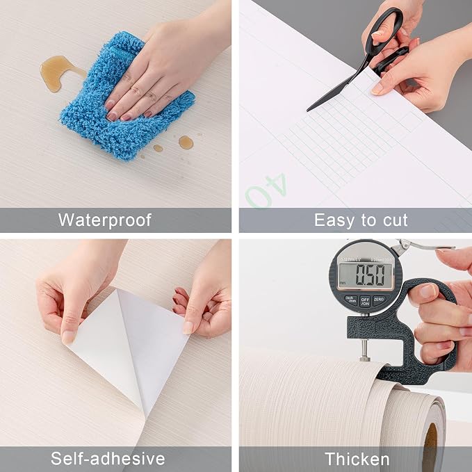 Upgraded Thick Linen Classic Grasscloth Self-Adhesive Wallpaper Contact Paper - Image 3