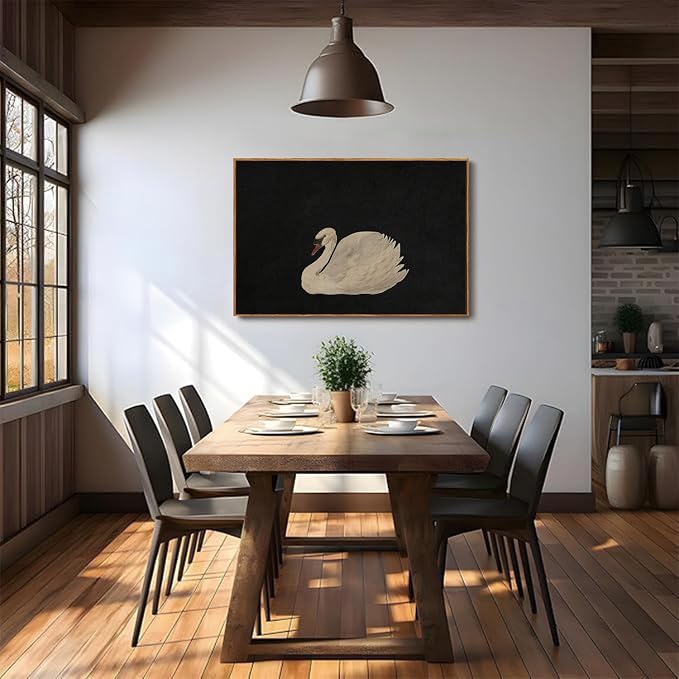 OIQArtOIQ Vintage Framed Wall Art Moody Grace Swan Canvas Art Prints Rustic - Image 5