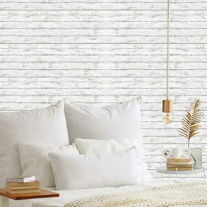 Arthome 11 x 100 inches White Gray, Peel and Stick Wallpaper, Wood Contact Paper - Image 2