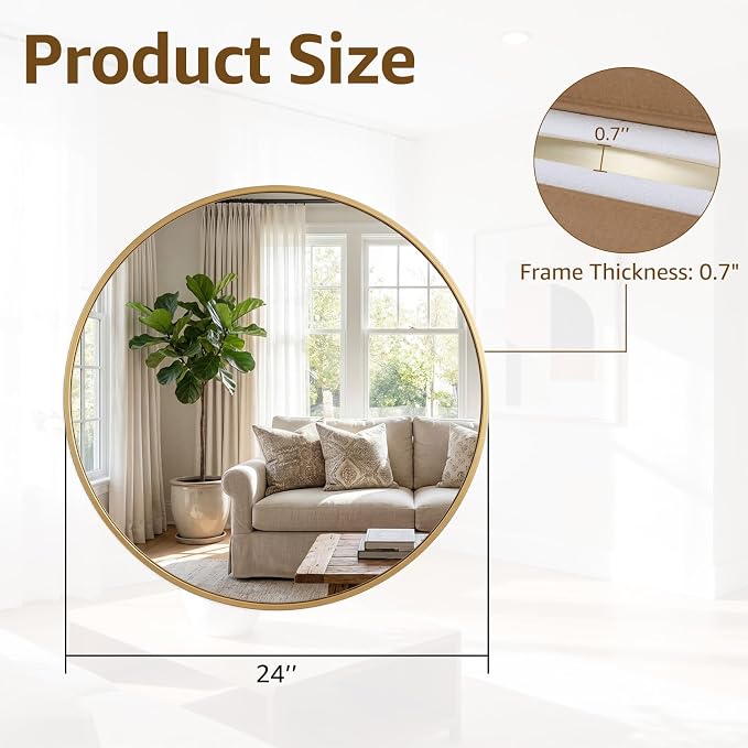 DUMOS 24 Inch Round Wall Mirror, Bathroom Mirror - Image 2