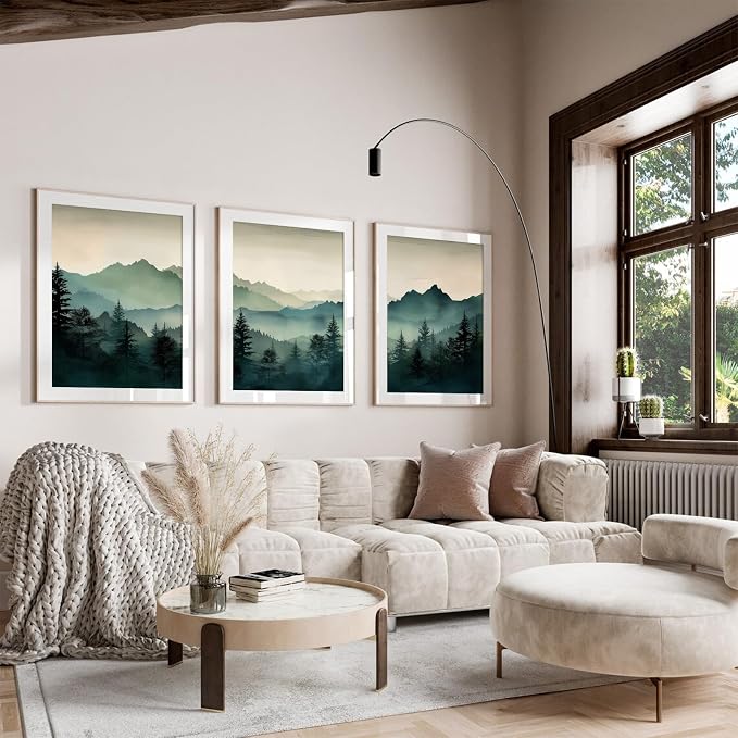 Mountain Wall Art Decor Set of 3 Sage Green Forest Canvas Wall Art Prints - Image 4