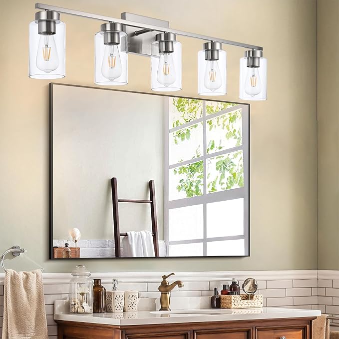 5 Light Bathroom Vanity Light Fixtures, Brush Nickel Modern Wall Lights - Image 6