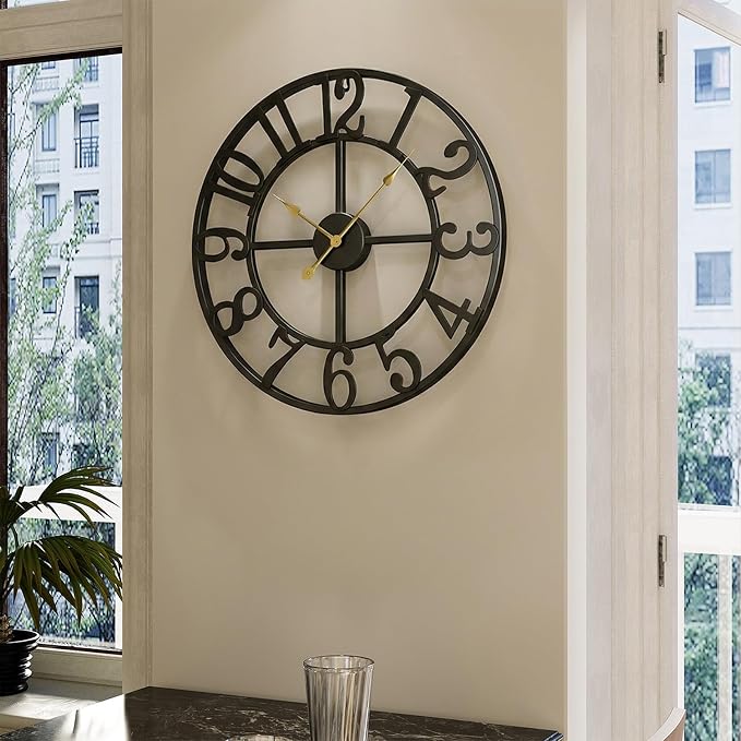 Cuspin 16 Inch Large Wall Clock, Modern Black Metal Clock - Image 8