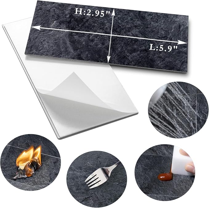 AULIGET 200 Pieces Black Slate Peel and Stick Backsplash Wall Tiles, Laundry - Image 5