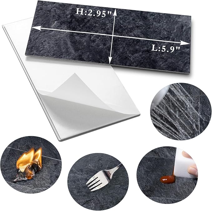 AULIGET 100 Piece Black Slate Peel and Stick Backsplash Wall Tiles, Laundry Room - Image 5