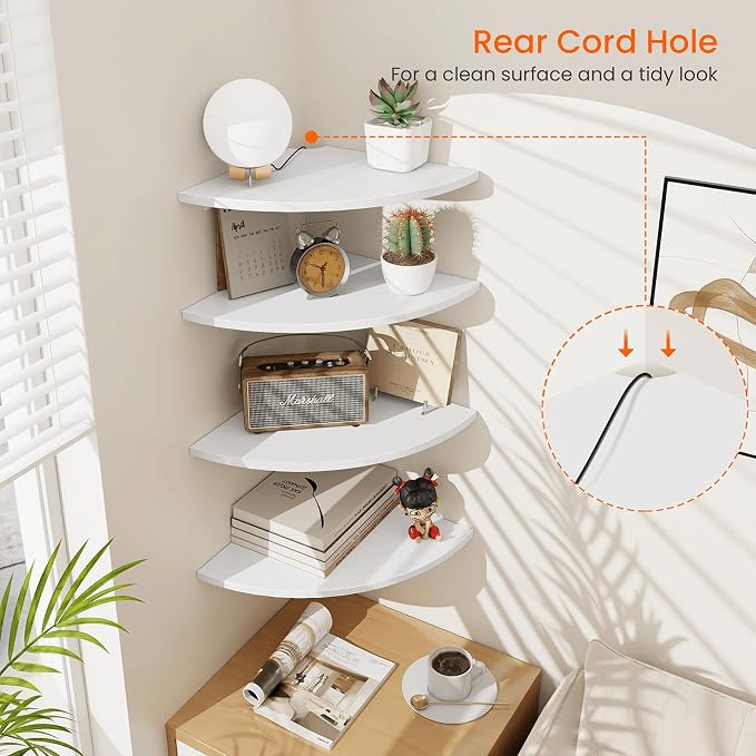 Homode Corner Floating Shelves, 12 Inch Wood Curved Hanging Shelf - Image 4
