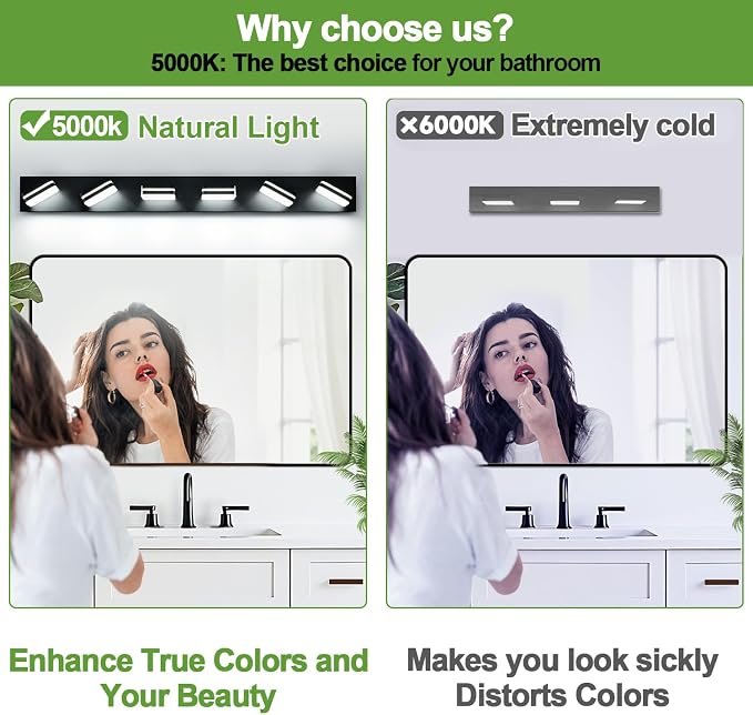 360° Rotate LED Bathroom Vanity Light Fixtures, 2500LM Acrylic Matte Black - Image 3