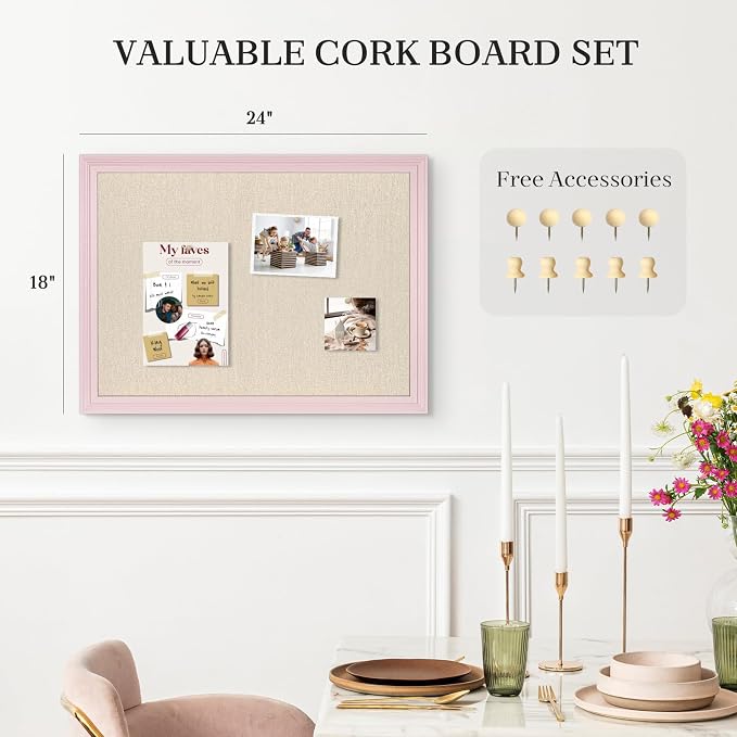 Large Cork Board with Linen, Picture Display Vision Board Corkboards - Image 3