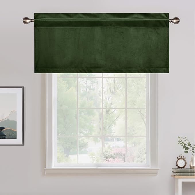NICETOWN Velvet Cafe Windows Valance, Olive Green Window Treatment - Image 7
