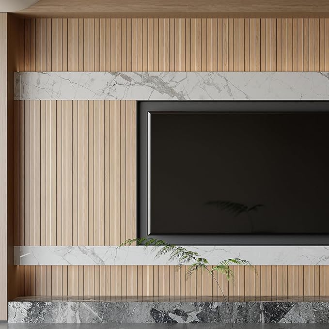 Yutianli PVC Slat Wall Panel Peel and Stick 236"x 15.7" Faux Wood Slat Panel - Image 5