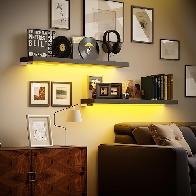 BAMEOS Floating Shelves with RGB LED, Hanging Wall Shelves - Image 5