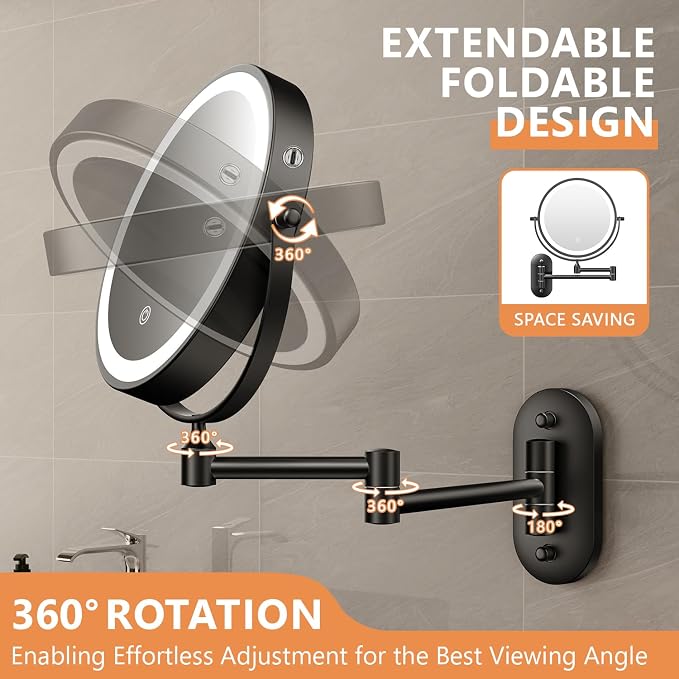 Auxmir 1X/30X Wall Mounted Lighted Makeup Mirror, Touch Dimmable 3 Color Light - Image 6