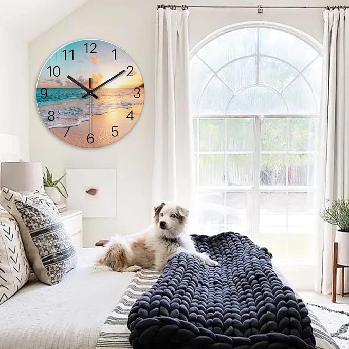 Round Blue Glass Office Wall Clock Decorative 24 Inch Beach Extra Large Wall - Image 4