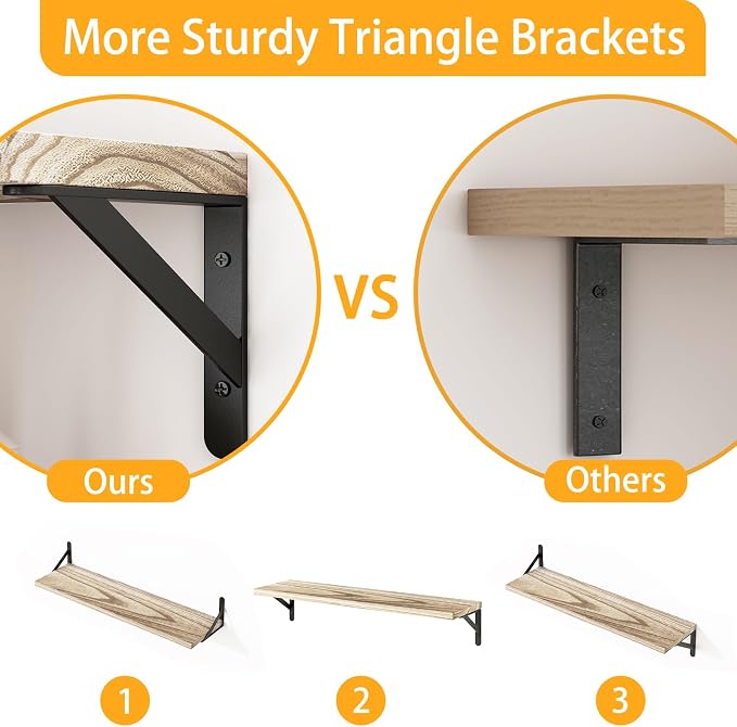 YGEOMER Floating Shelves for Wall, 23in Light Carbonized Brown Wall Shelves for - Image 3