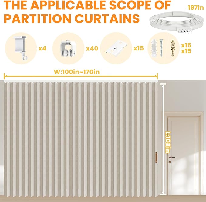 Room Divider Curtain Sets with Flexible Ceiling Track, Privacy Soundproof - Image 3