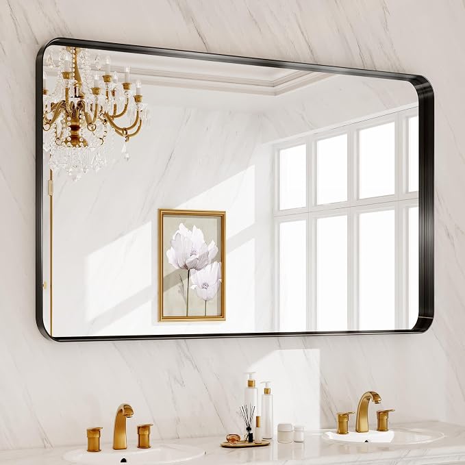 40X30 Inch Black Metal Framed Bathroom Mirror - Image 2