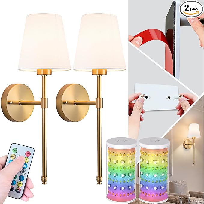 Peel and Stick Wall Sconces, Stick On Wall Sconce Set of 2, Battery Operated by SlywiseLLC