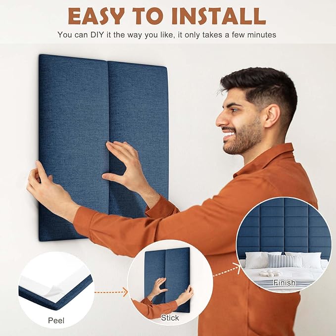 IFNOW Upholstered Wall Mounted Headboard, 3D Soundproof Wall Panels Peel and - Image 6