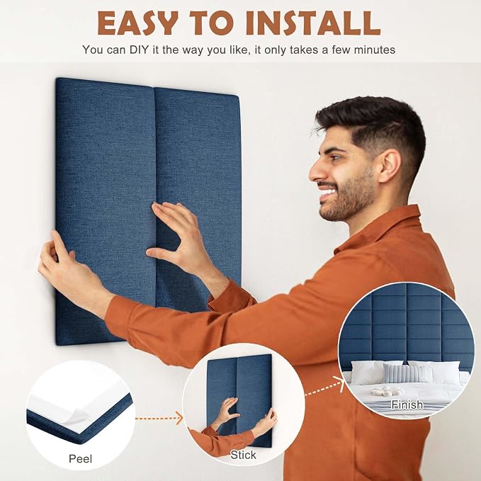 IF NOW Upholstered Wall Mounted Headboard, 3D Soundproof Wall Panels Peel and - Image 6