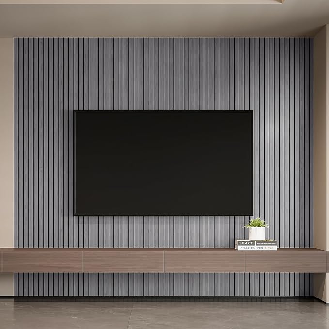 YLL YLL PVC Slat Wall Panel Peel and Stick 118"x 15.7" Faux Grey Wood Grain - Image 4