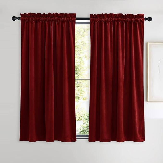 NICETOWN Red Velvet Curtains and Drapes 54 inches Long by NICETOWN